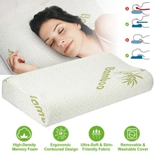 Bamboo Memory Foam Sleep Pillow Contoured Cervical Orthopedic Pillow Neck