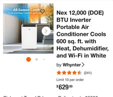 Whynter ARC-1230WNH 14,000 BTU (12,000 BTU SACC) NEX Inverter Dual Hose Cooli...