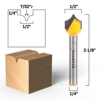 7/32'' Radius Round Over Groove Router Bit - 1/4'' Shank - Yonico 13073q