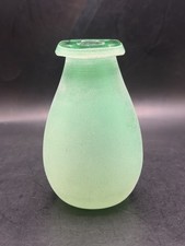 Vintage Extremely RARE MCM Light Green Murano Scavo Glass Vase 6"