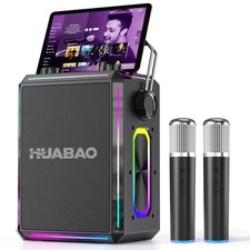 Portable Bluetooth Karaoke Speaker with 2 Wireless Microphones, RGB Lights, T...