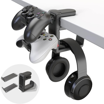 3-in-1 Gaming Headset and Controller Stand Black Adjustable Clamp Cable