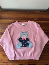 Vintage Sweater, Kids Teddy Bear Sweater. Size 6 Pink Made In USA 1980-90s era