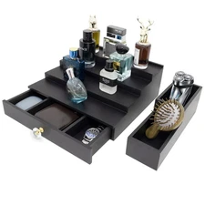 4 Tier Wood Cologne Organizer Stand for Men Wooden Black Perfume Shelf Fragra...