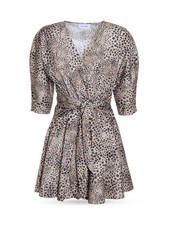 ART DEALER Womens Beige 3/4 Sleeve Surplice Neckline Short Evening Wrap Dress S