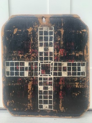 Vintage, Original Hand Painted Parcheesi Game Board Antique