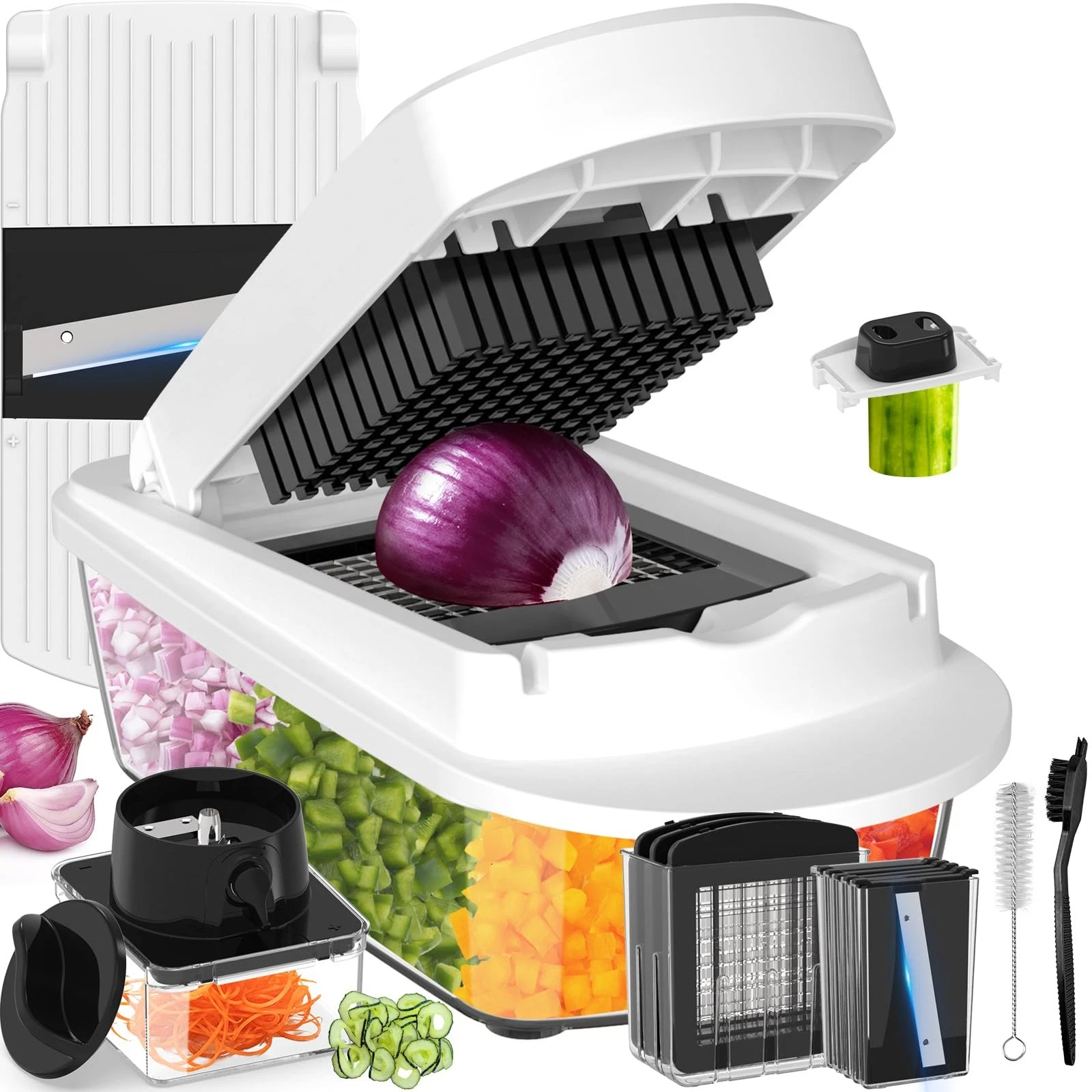 12 Blade All-in-1 Vegetable Chopper Mandoline Slicer with Container, Spiraliz...