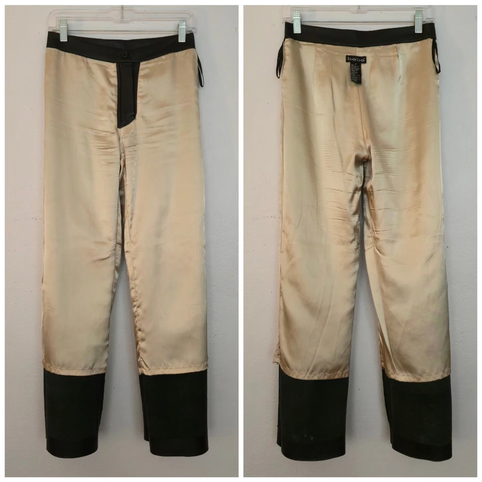 Vintage Y2K Bebe Black Genuine Leather Trouser 4 Wide Straight Leg Bare Back - Image 3 of 4