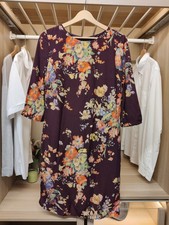 HOBBS DRESS UK 10 PURPLE FLORAL VISCOSE 3/4 SLEEVE LINED ROUND NECK SMART SHIFT