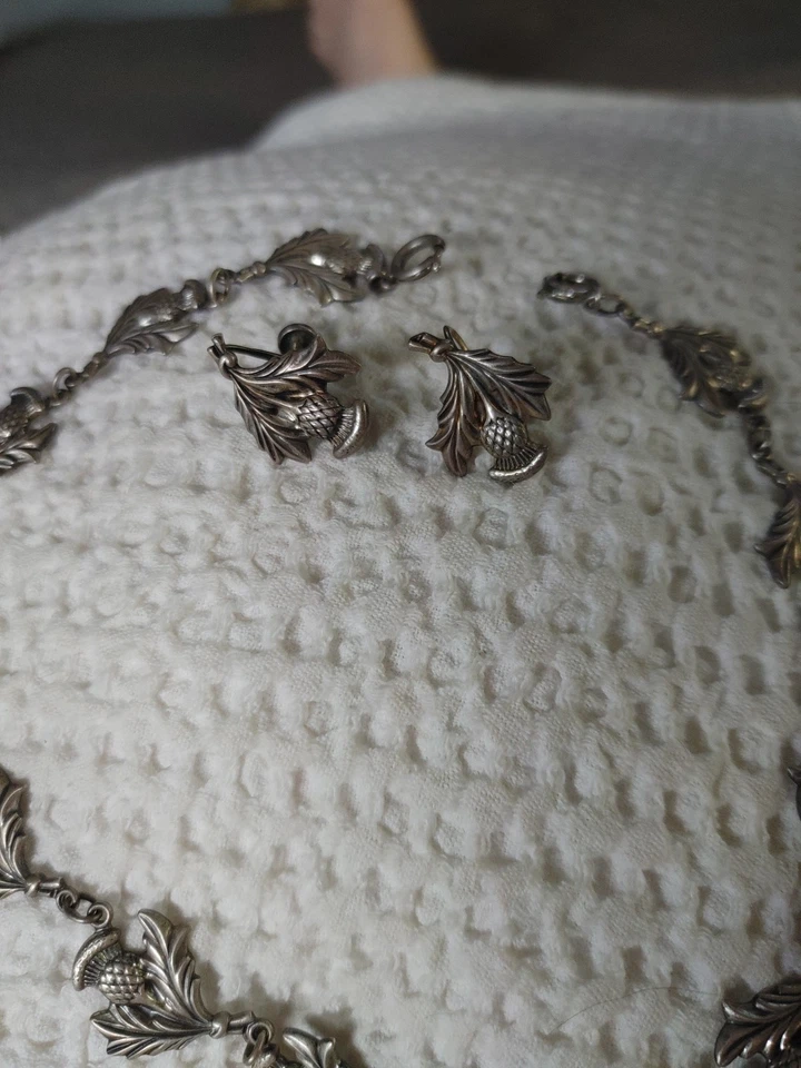 复古 Danecraft Thistle 套装耳环项链纯银加盖链 — 第 2/4 张图片