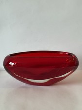 LARGE VINTAGE ITALIAN MID CENTURY MODERN RED MURANO ART GLASS VASE VENINI 1950s