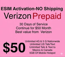VERIZON  ESIM  ACTIVATION ✅ $50 UNLIMITED MONTH INCLUDED NO SHIPPING preloaded