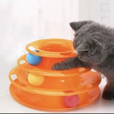 Multi-Level Interactive Cat Toy Track with Balls Orange Blue, 3 levels, 6 balls