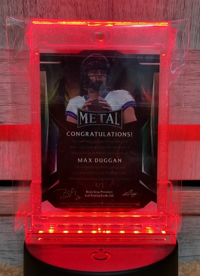 2023 Leaf Metal Draft TRUE #1/1 Max Duggan "RED" Auto Chargers RC Sealed  - Image 2 of 2