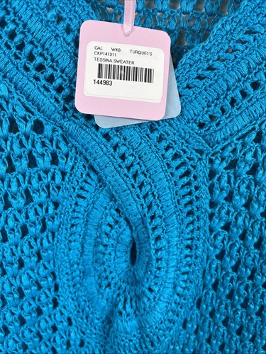 Calypso St Barth Tessina Sweater Crochet Turquoise Cover Up Size Small NWT Linen - Picture 2 of 8