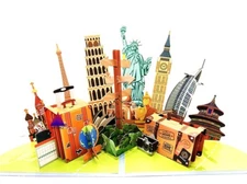 3D Pop Up Greeting Card World Tour New York London Paris Italy Mexico Sydney