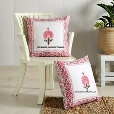 16" Indian Cotton Pillow Covers 2 PC Hand Block Floral Print Square Cushion Case