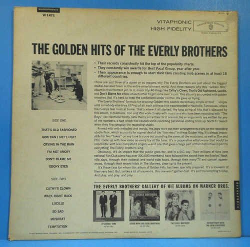 GOLDEN HITS OF THE EVERLY BROTHERS 1962 MONO ORIGINAL NICE CONDITION! VG/VG++!!B - Picture 2 of 6