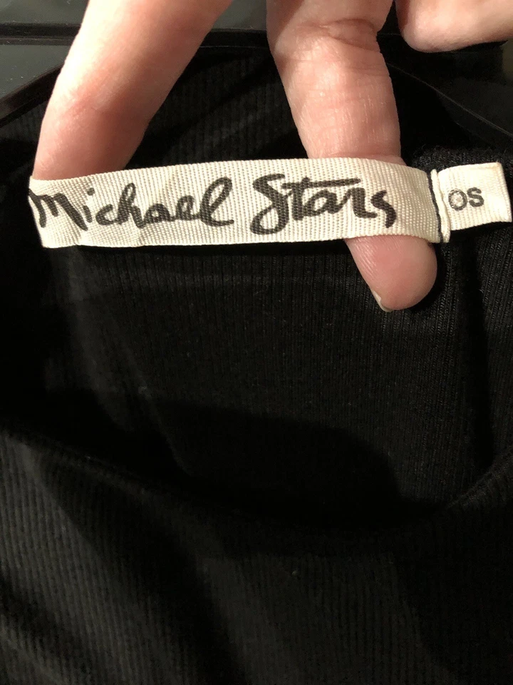 MICHAEL STARS ~  Black Top One Size Cold Shoulder Short Sleeves Scoop Neck ribbe - Image 4 of 4