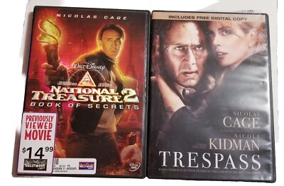 2 Nicholas Cage DVDs - National  Treasure 2 Book Of Secrets & Trespass GREAT CON
