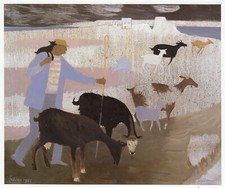 Goats in Gozo Mary Fedden print in 11x14 inch mount SUPERB