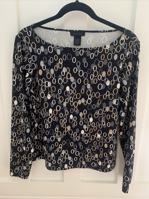 THE LIMITED Stretch Women's Black Long Sleeve Festive Top - Size L