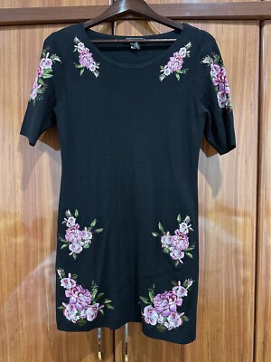 INC Women Sweater Dress With Embroidered Black, XS Beautiful! 