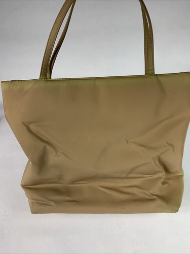 Vintage Kate Spade Tan Nylon Medium Work Tote Bag - Faded Green Edges - Picture 4 of 12