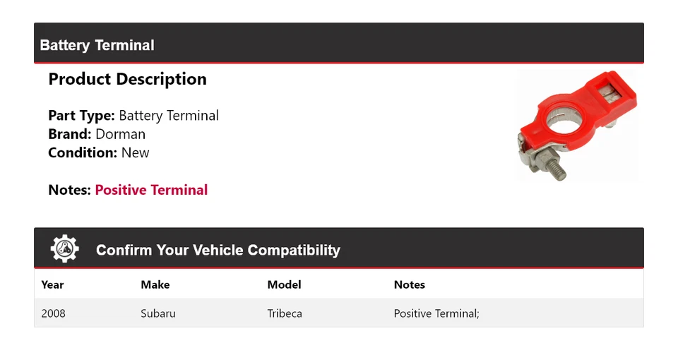 Terminal de batería para Subaru Tribeca Dorman 2008 Foto 2 de 4