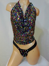 Exotic dancer stripper small multicolor sequin bikini dance outfit-dancewear