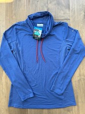 NWT Columbia Velvet Cove Blue Striped Pullover Sweatshirt Cowl Neck Women's Sz M