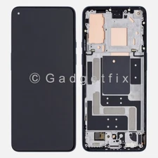 For OnePlus 9 Black AMOLED Display LCD Screen Touch Digitizer Frame Replacement
