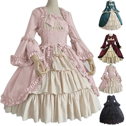Vestido de Corte Medieval Retro Gótico Dama Vestido de Baile Cuello Cuadrado Cintura Vestido - Imagen 2 de 10