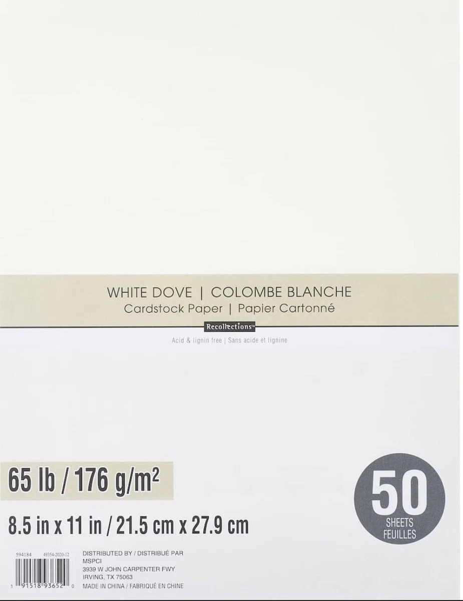 RECOLLECTIONS CARDSTOCK Paper 8 1/2 x 11 50 Sheets 65 lb SOLID WHITE DOVE