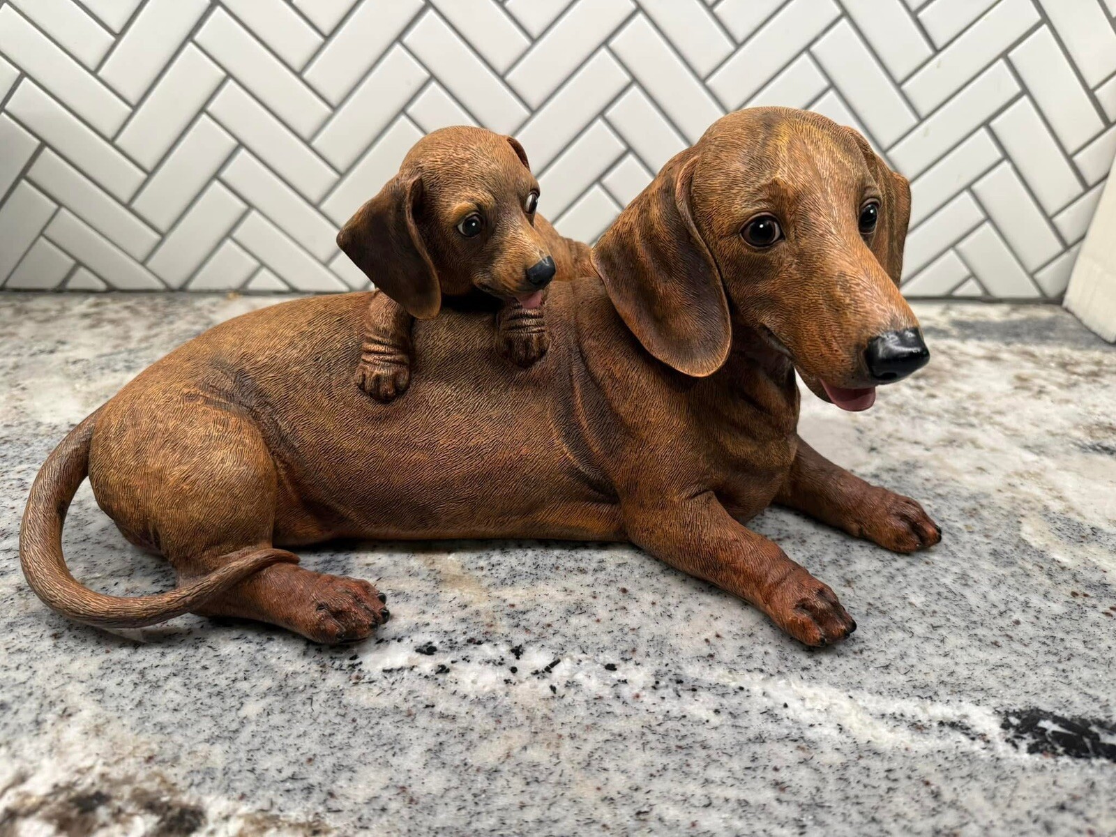 Danbury Mint Mommy & Me Dachsund & Puppy Figurine Statue RARE !!