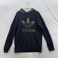 Adidas Hoodie Mens M Black Trefoil Camo Logo Sweatshirt Fleece Pullover