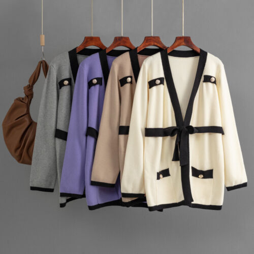 New Women's Knitted Sweater V-neck Lace Button Up Oversized Long Sleeve Cardigan