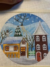 Handpainted needlepoint Zweigart 18 mono Canvas Winter day Ornaments