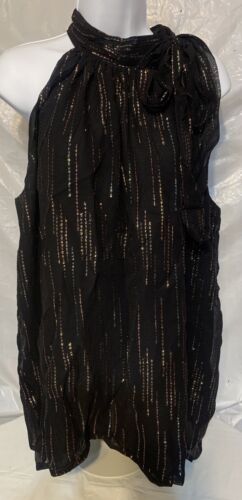 Women’s Cato Halter Top-Tie @ Neck-Black - Metallic Stripes-Plus - 18/20W- NWT