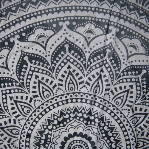 Floral Mandala Print Gray & White Boho Hippie Tapestry Wall Hanging 53" x 59" - 第 3/9 張圖片