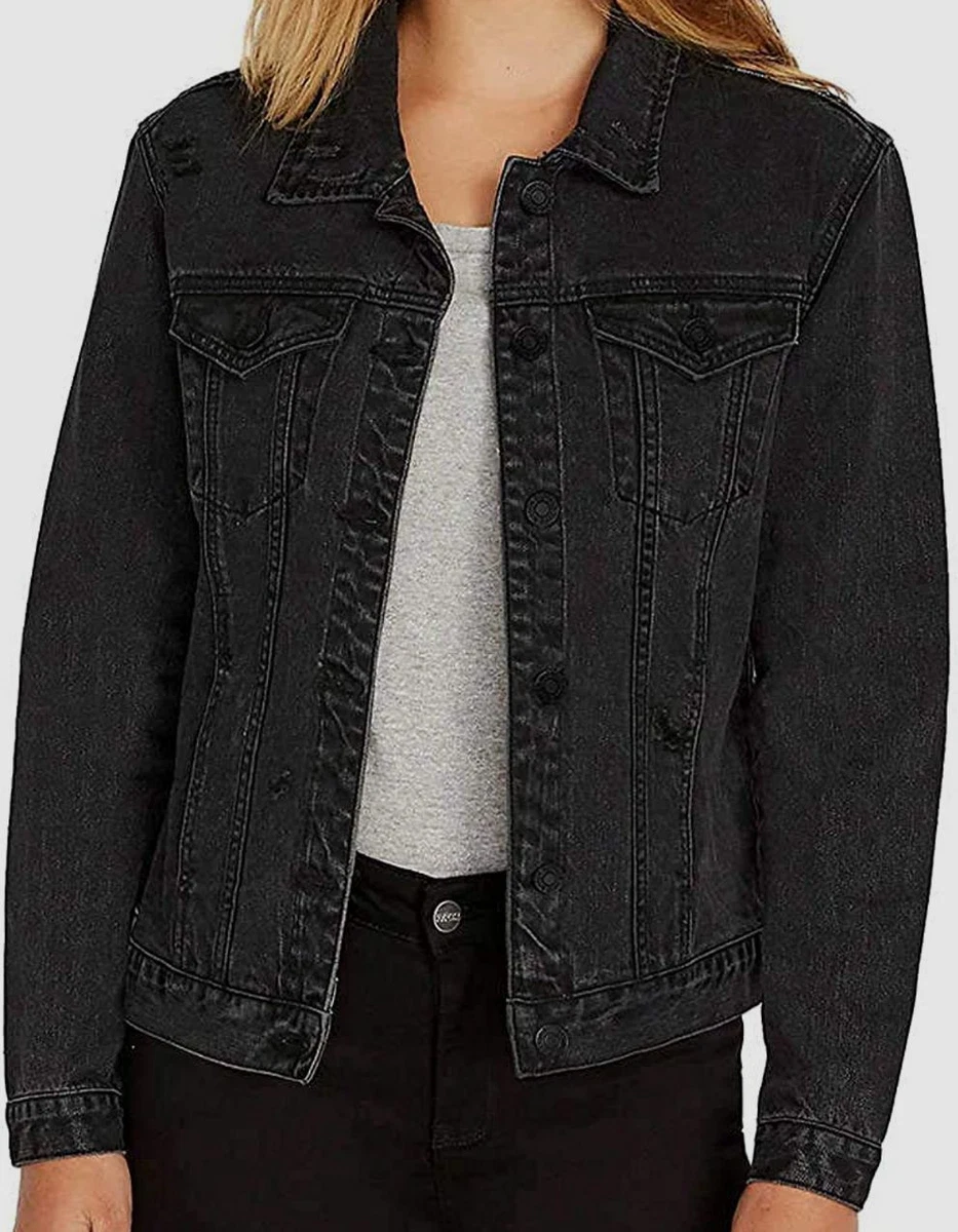Womens black distressed denim deals jacket
