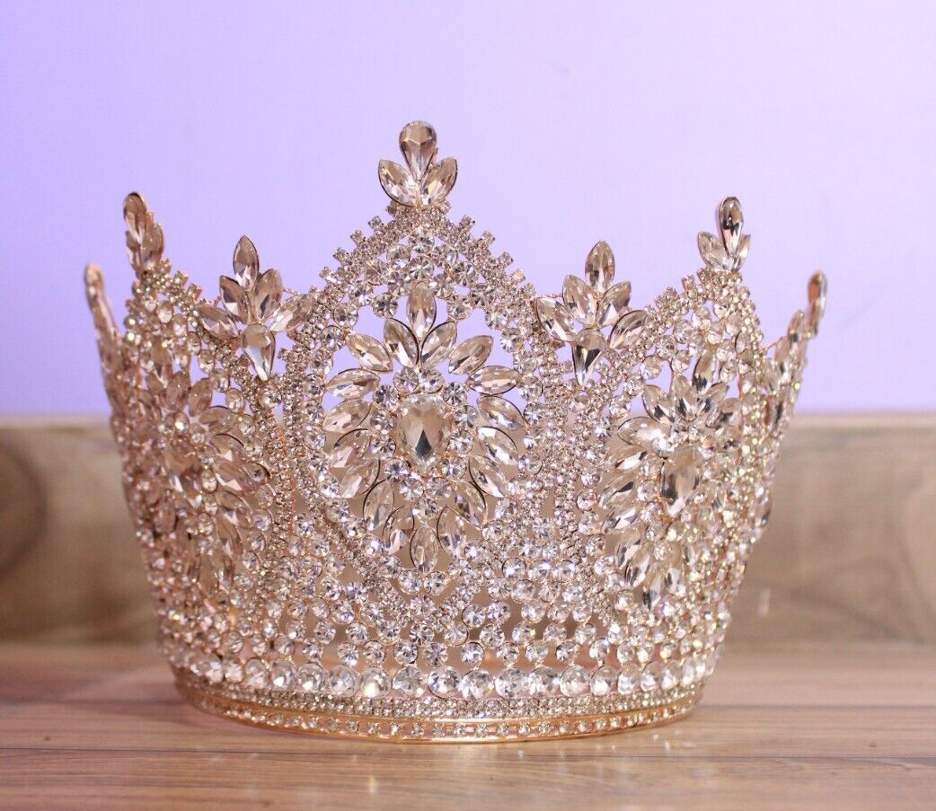 Wedding hair gold Crown diadem crystals bridal Tiaras for  display picture 1