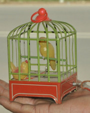Vintage Wind Up Unique Bird Baby In Cage Colorful Celluloid Toy,Germany