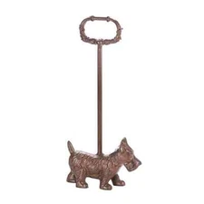 Bronze Cast Iron Charming Little Terrier Doggy Door Stopper With Tall Handle