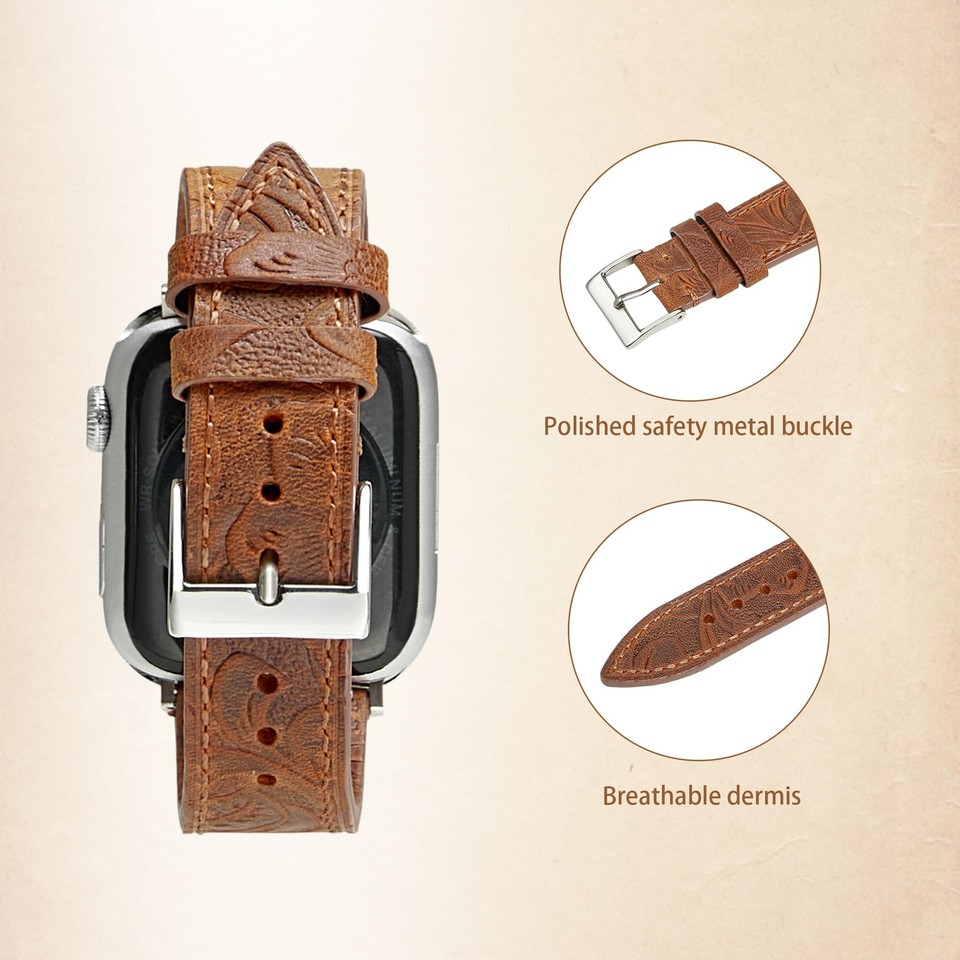 Jeereal Genuine Leather Bands Compatible with Apple Watch Band Series 9