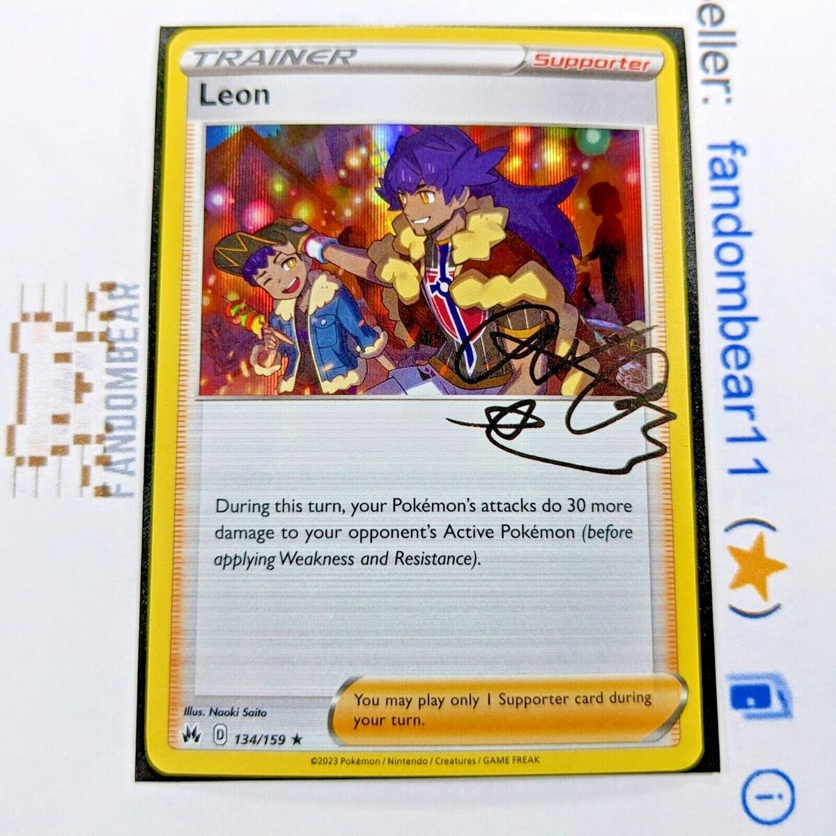 Leon HOLO RARE Signature card 134/159 Sword & Shield Crown Leon HOLO RARE Signature card 134/159 Sword & Shield Crown