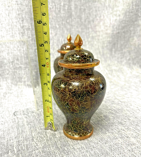 Pair of Chinese Cloisonne Ginger Jars Enamel Brass Flowers 5.5” VTG DS43 - Picture 4 of 6