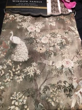 Anatara window Curtain panels 37 x 84 Birds & Floral 2 pc set drapes  peacocks