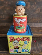 Vintage Popeye in Spinach Can Music Jack in The Box toy Not Working
