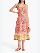 Zimmermann Junie Cut Out Midi Dress Size 3 AU 14 / US 10 Pink Gold Floral